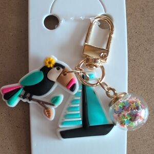 Tropical Bird and Sailboat Charm Zipper Pull with Gold Clasp